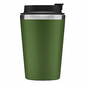 Dvouvrstvý termohrnek s víčkem, 350ml, uvnitř nerezový, zvenku plastový, zelený