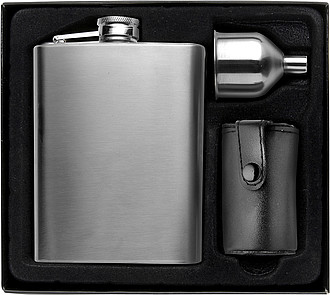 EDORAS Kapesní likérka se 4 panáky a trychtýřkem, objem 220 ml - placatky s potiskem