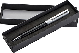 Elegantní kuličkové pero s modrou náplní, černo stříbrné, v dárkové krabičce - propisky s potiskem