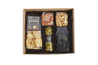 FESTIV Dárková sada - 2 x paštika iberico, zelené olivy, gouda sušenky, kešu, arašídy