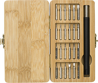FISUNA Sada šroubováku s 24 bity v bambusovém pouzdře
