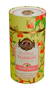 FLORAL Basilur Floral Harmony Velvet Peach papír 75 g - zelený čaj, ochucený, aromatizovaný, sypaný - reklamní předměty