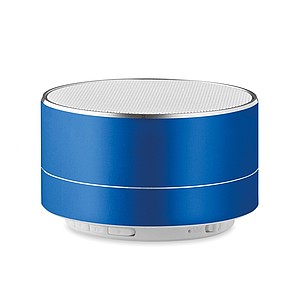Hliníkový bluetooth reproduktor se světlem na spodní straně, modrý - ekologické reklamní předměty