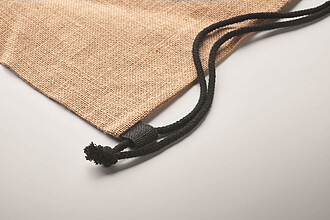 Jutový stahovací batoh, černé šňůrky