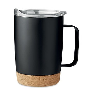 KADIR Dvoustěnný nerezový termohrnek s víčkem a korkovým dnem, 300 ml, černá - termohrnek s vlastním potiskem