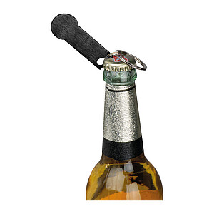 KARBARA Kovová klíčenka s žetonem a otvírákem lahví, černá