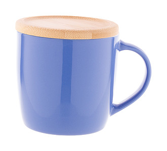 Keramický hrnek 335ml s bambusovým podtáckem, světle modrý - reklamní hrnky