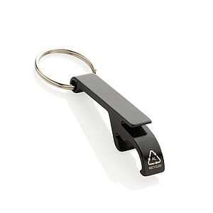 Klíčenka s otvírákem z RCS recyklovaného hliníku, černá