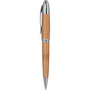Kovové kuličkové pero s bambusovým povrchem, modrá náplň - propisky s potiskem