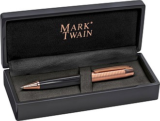 Kuličkové pero Mark Twain v dárkovém boxu, zlaté detaily, modrá n. - propisky s potiskem