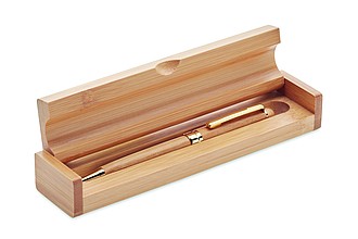 Kuličkové pero s modrou náplní v krabičce z bambusu - propisky s potiskem