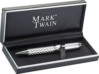 Kuličkové pero s modrou náplní v krabičce, značka Mark Twain - propisky s potiskem
