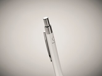 Kuličkové pero z recyklovaného hliníku, s modrou náplní, bílá