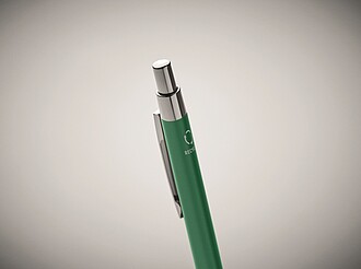 Kuličkové pero z recyklovaného hliníku, s modrou náplní, zelená