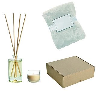 LEKIM Dárková sada s dekou, difuzérem a svíčkou, béžová