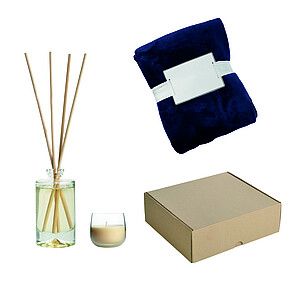 LEKIM Dárková sada s dekou, difuzérem a svíčkou, modrá - reklamní předměty