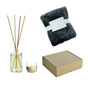 LEKIM Dárková sada s dekou, difuzérem a svíčkou, šedá