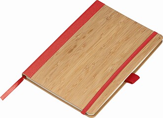 Linkovaný zápisník, 96 listů, desky z bambusu a recyklovaného polyesteru, červený - reklamní zápisník