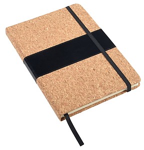 Linkovaný zápisník A5, gumička, záložka, 90 listů, korkový potah - reklamní zápisník