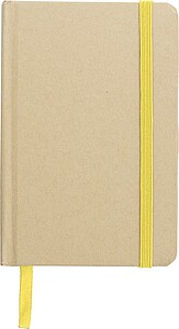 Linkovaný zápisník A6 z recykovaného papíru, se žlutou gumičkou