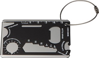LUCINDA Pohotovostní visačkana zavazadlo s mininářadím ve tvaru karty,stříbrná/černá - reklamní předměty