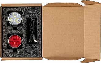 LUSODAR Sada dvou plastových dobíjecích LED světel na kolo, černá