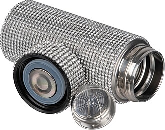 Malá nerezová láhev se třpytivými kamínky 350 ml, šedá