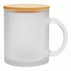 Matný skleněný hrnek s uchem a bambusovým víčkem, 330ml