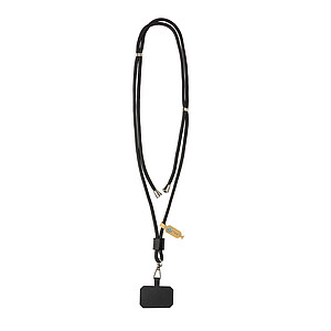 Nastavitelný telefonní popruh z RCS RPET, černá - reklamní předměty