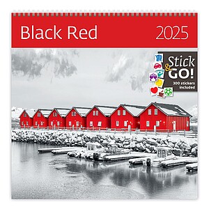 Nástěnný kalendář Black Red 2025 včetně laše - reklamní kalendáře