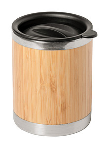 Nerezový termohrnek 300ml, s víčkem a bambusovým povrchem - reklamní předměty