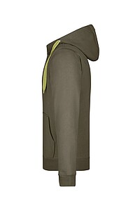 Pánská mikina James & Nicholson Doubleface, vojenská zelená/limetková, velikost 3XL