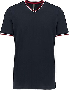 Pánské tričko Kariban PIQUÉ KNIT V-NECK, námořní modrá/červená/bílá, velikost S - firemní trička s potiskem