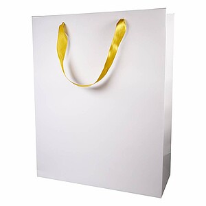 Papírová taška 40x13x32cm, matná laminace, zlatá saténová ucha