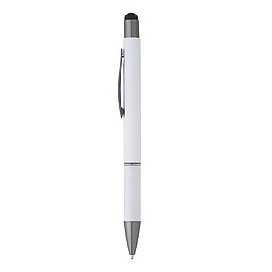 PETROS Hliníková propiska se stylusem, modrá náplň, bílá