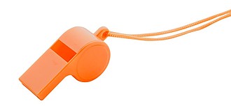 Plastová píšťalka se šňůrkou, oranžová - reklamní předměty