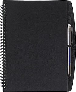 Plastový zápisník, 30linkovaných stran, KP gumou, s aplikací, černý - reklamní zápisník