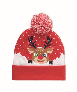 Pletená vánoční čepice se světýlky, červená - vánoční reklamní předměty