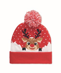 Pletená vánoční čepice se světýlky, červená
