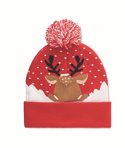 Pletená vánoční čepice se světýlky, červená
