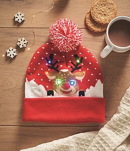 Pletená vánoční čepice se světýlky, červená