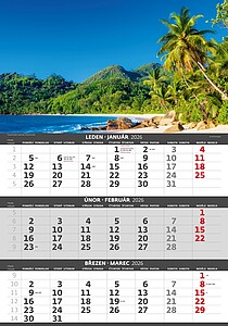 Pobřeží 2026 tříměsíční nástěnný kalendář