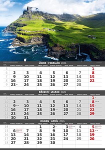 Pobřeží 2026 tříměsíční nástěnný kalendář