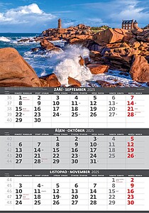 Pobřeží 2026 tříměsíční nástěnný kalendář