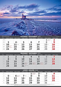 Pobřeží 2026 tříměsíční nástěnný kalendář