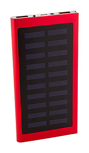 Powerbanka 4000mAh se solárním dobíjením, tělo z recyklovaného hliníku, červená - ekologické reklamní předměty
