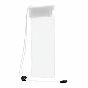 Průhledné voděodolné pouzdro na mobil, bílá klopa a šňůrka