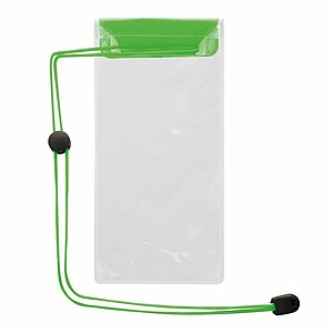 Průhledné voděodolné pouzdro na mobil, zelená klopa a šňůrka