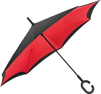 REVERSE Deštník, sklápějící se suchou stranou ven s rukojetí tvaru C, červená - reklamní deštníky