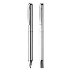 Sada KP s modrou náplní a rolleru, recyklovaný hliník, stříbrná